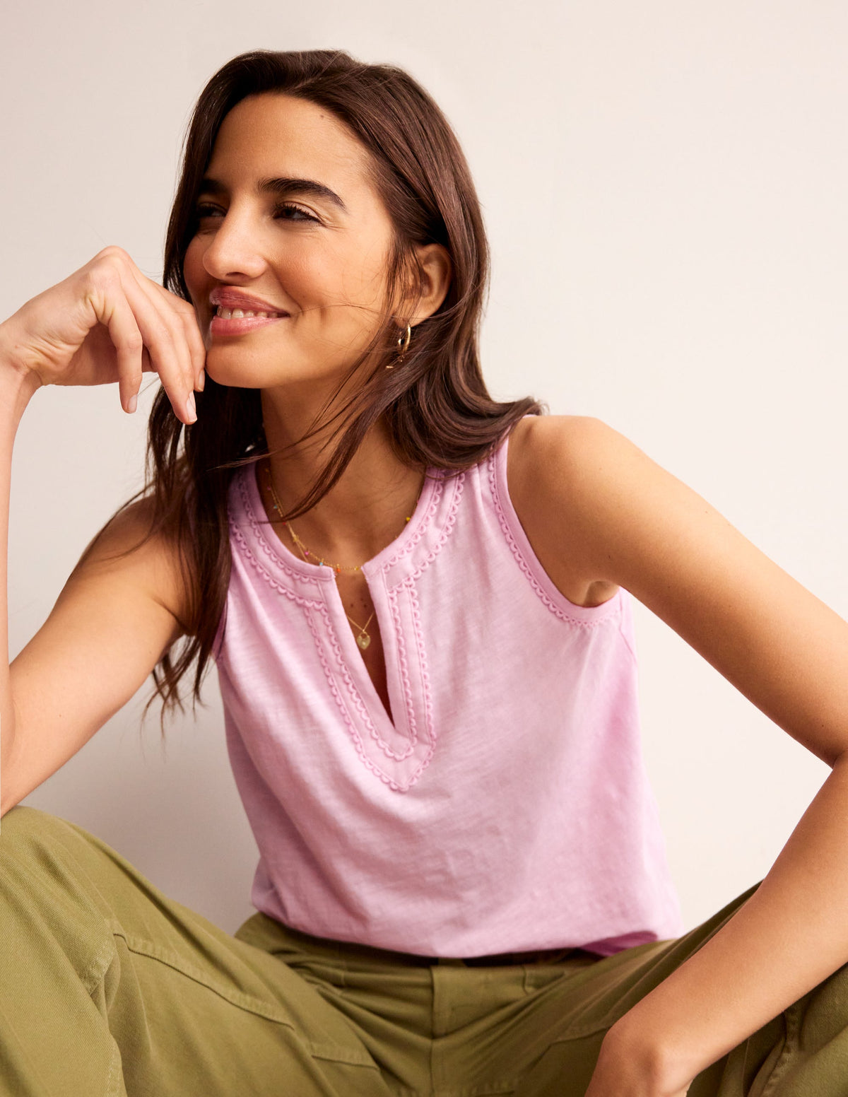 Pom Trim Detail Tank Top-Sweet Lilac-4