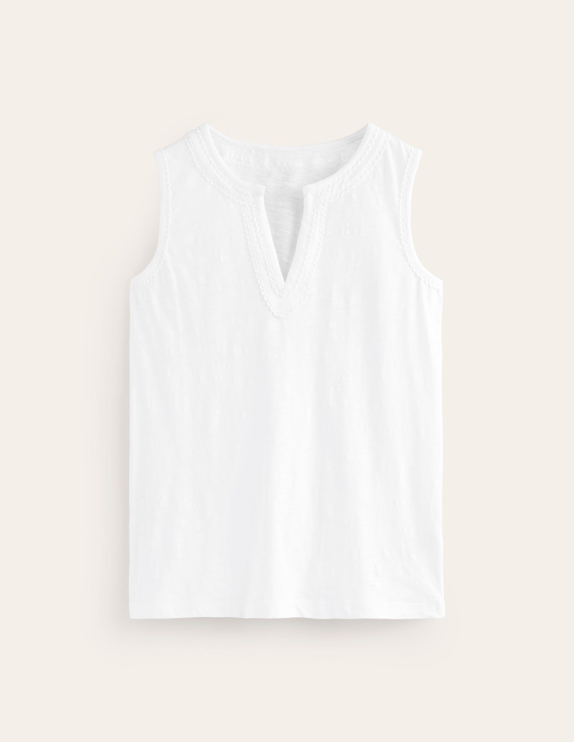 Pom Trim Detail Tank Top-White-5
