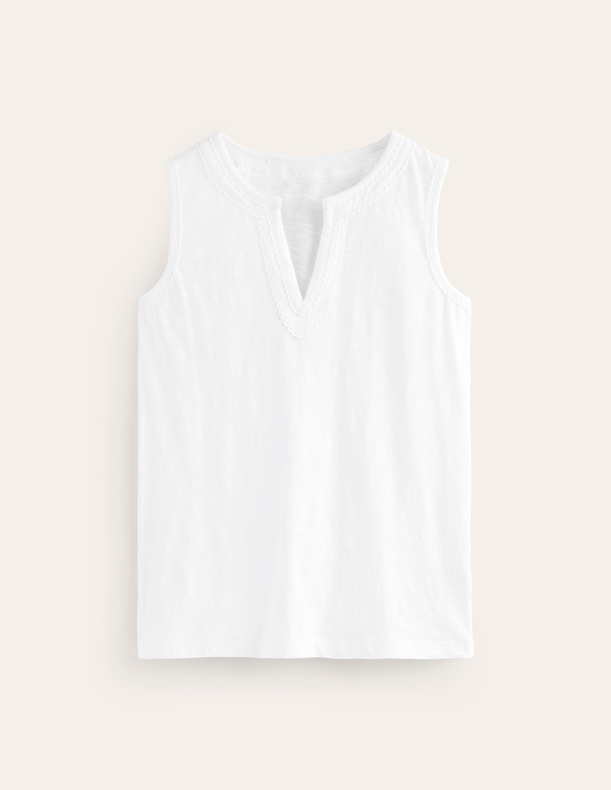 Pom Trim Detail Tank Top-White - Image 5