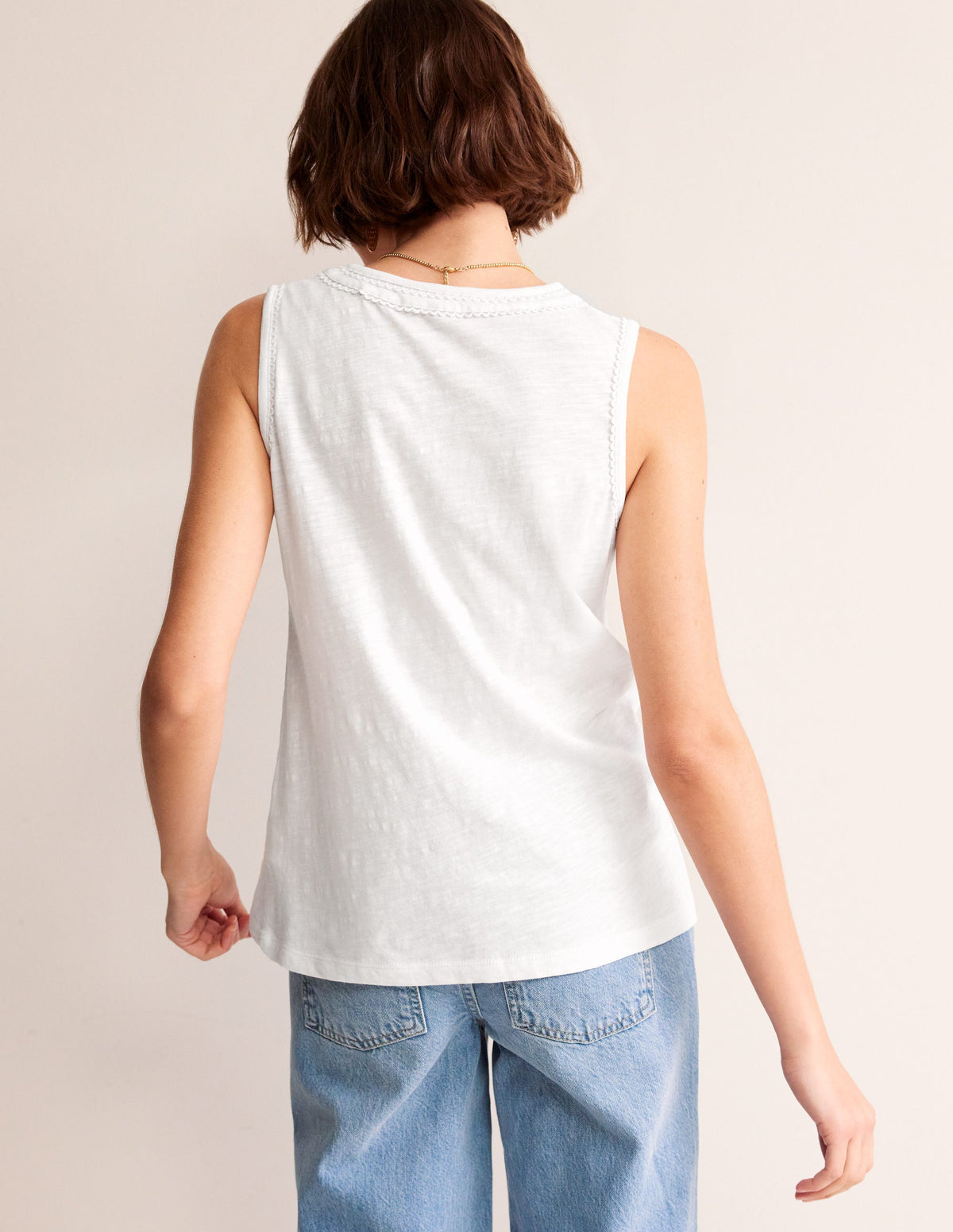 Pom Trim Detail Tank Top-White - Image 3