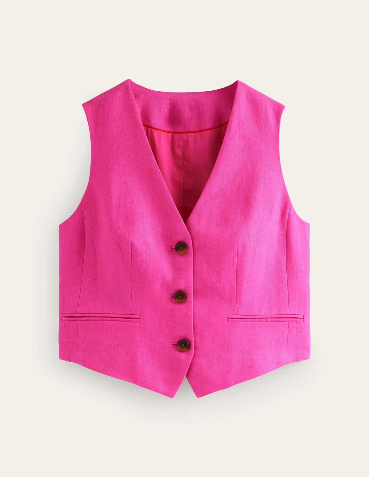 Linen V-Neck Waistcoat-Pop Pansy - Image 5
