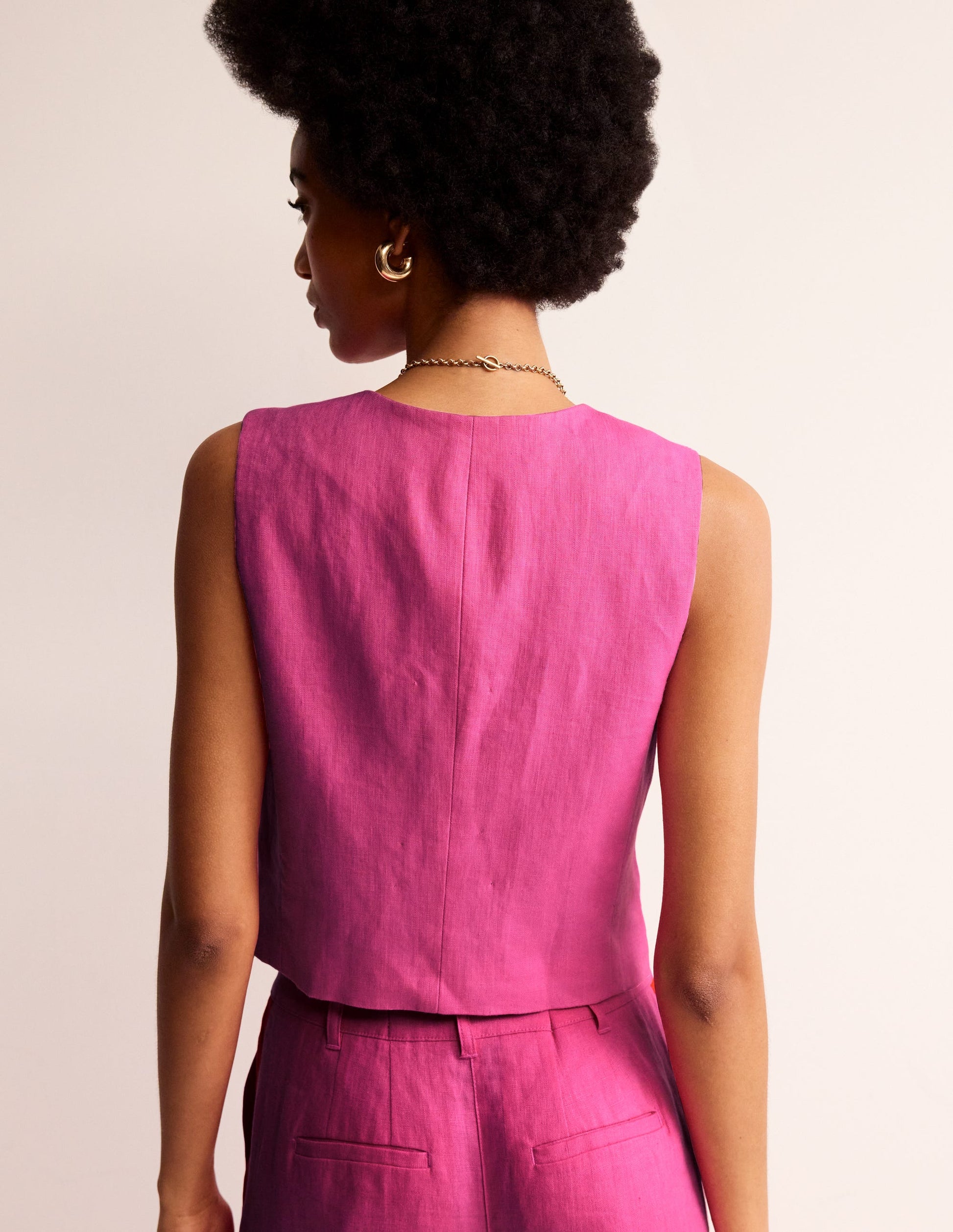 Linen V-Neck Waistcoat-Pop Pansy-3