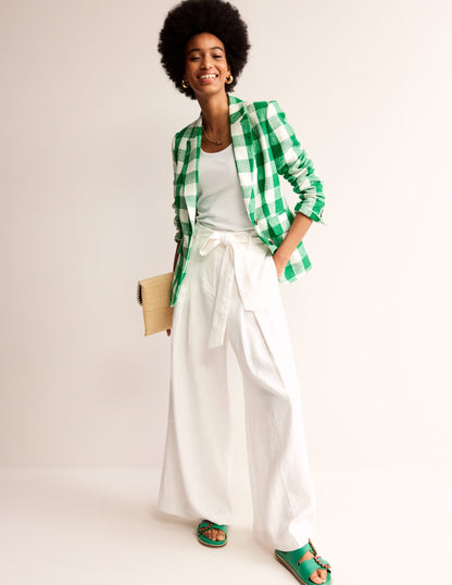 Marylebone Linen Blazer-Green Gingham