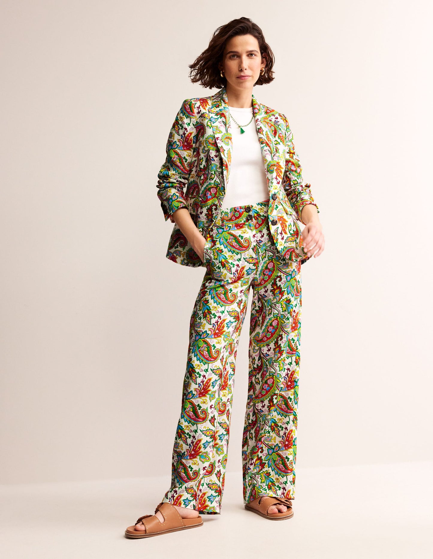 Marylebone Linen Blazer-Ivory, Paisley Azure