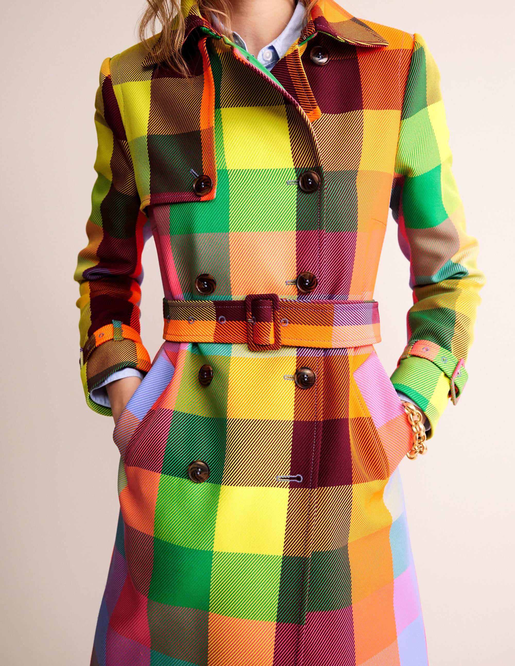 Neon Belted Trench Coat-Check - Image 3