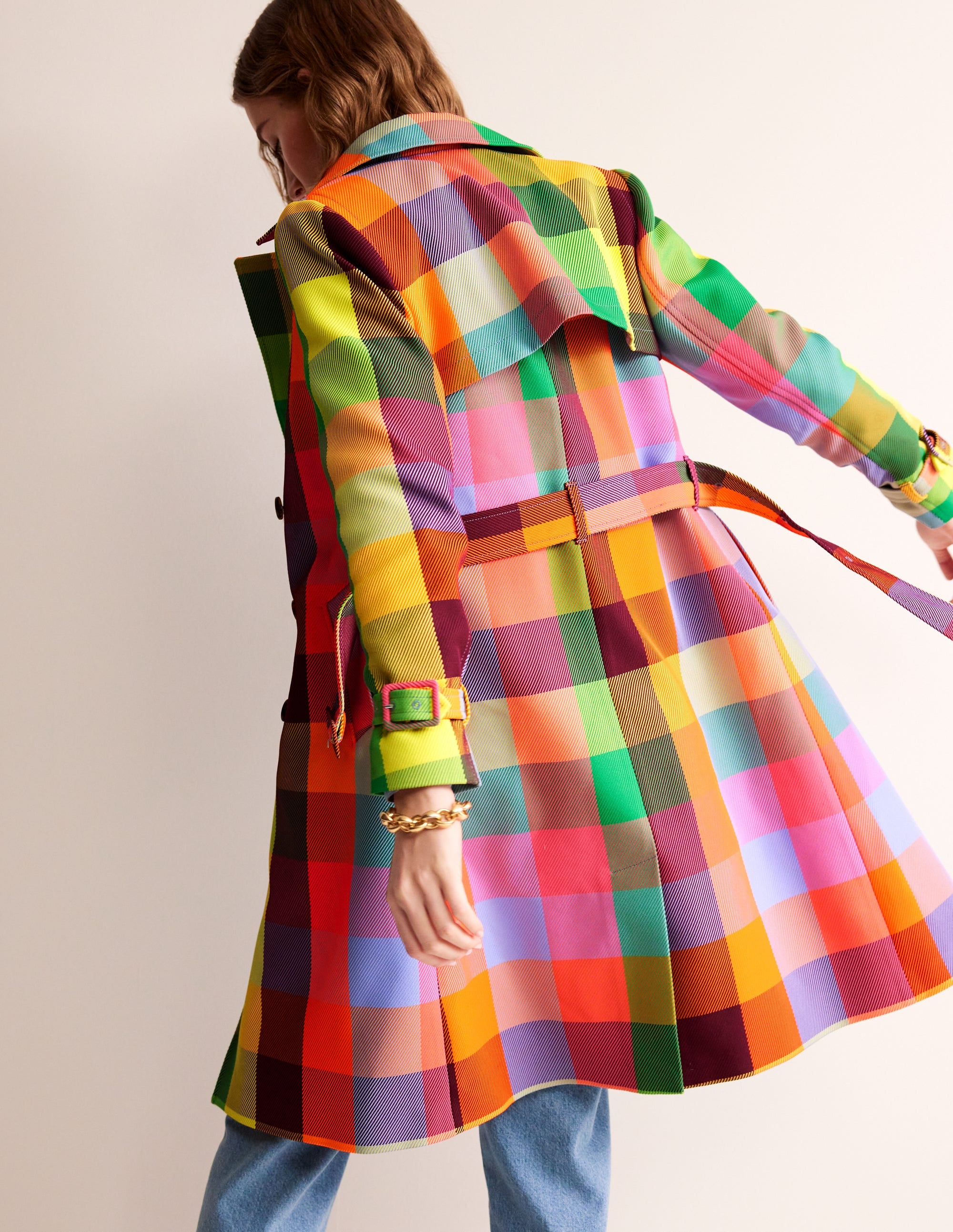 Neon Belted Trench Coat-Check - Image 4