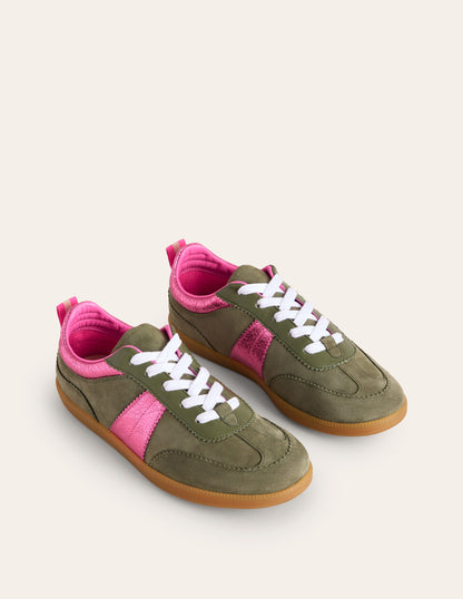 Erin Retro Tennis Sneakers-Khaki/Bright Pink