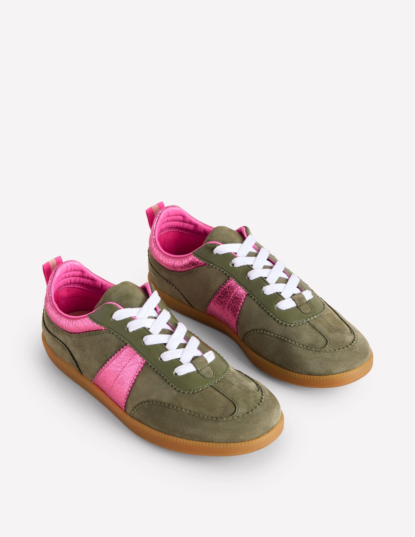 Erin Retro Tennis Trainers-Khaki/Bright Pink