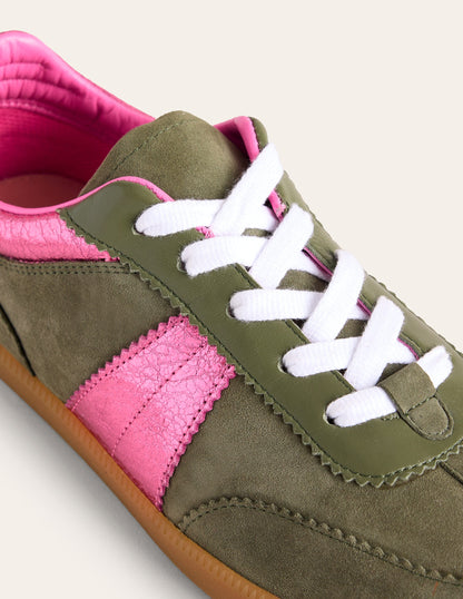 Erin Retro Tennis Sneakers-Khaki/Bright Pink