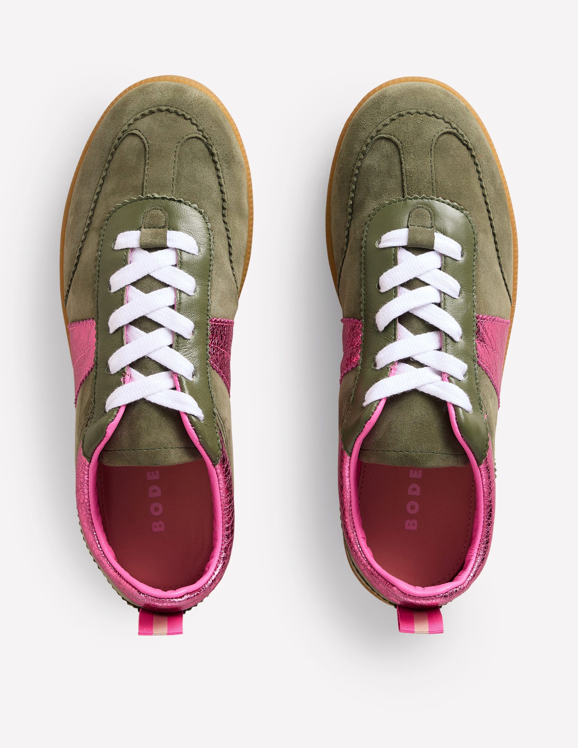 Erin Retro Tennis Trainers-Khaki/Bright Pink-5