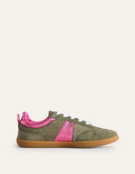 Erin Retro Tennis Sneakers-Khaki/Bright Pink