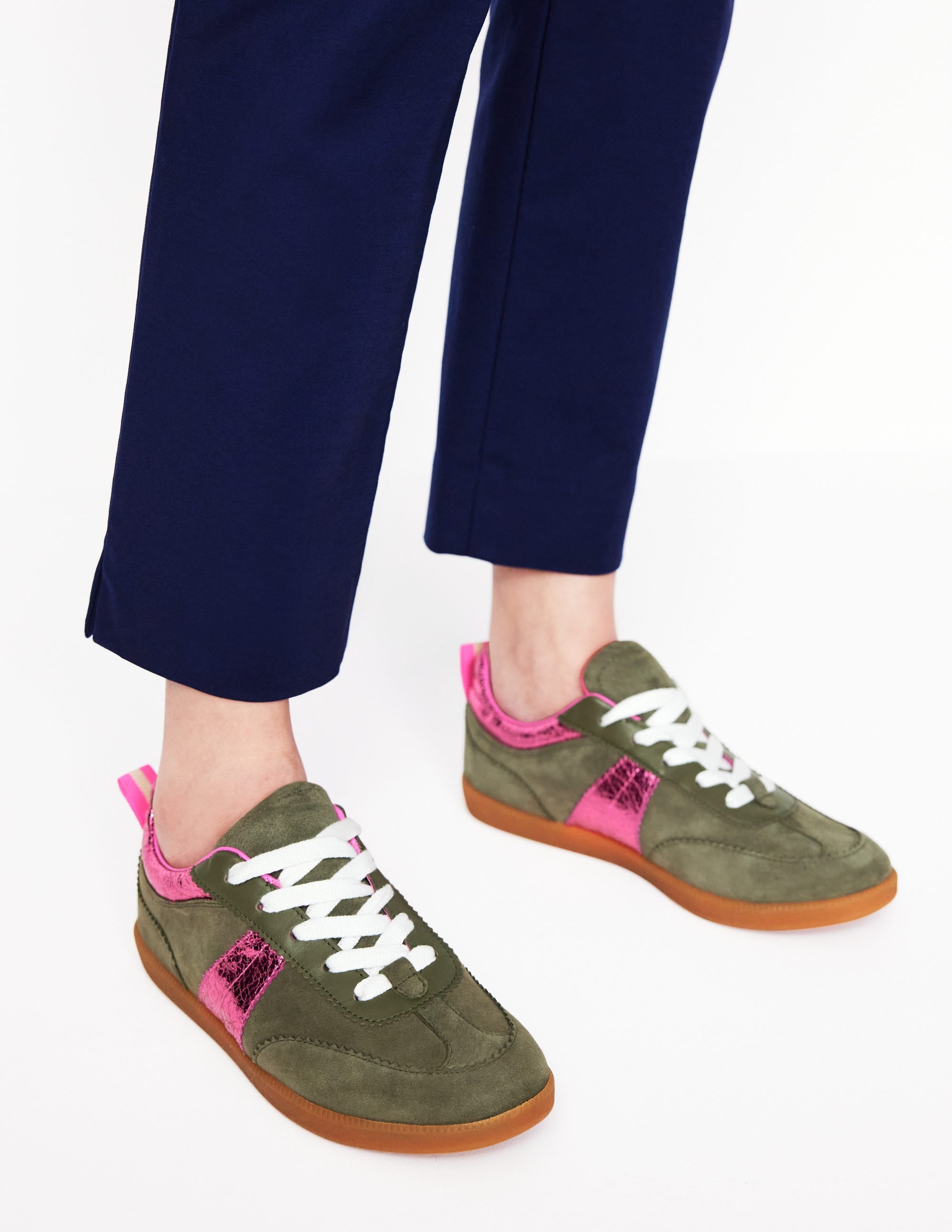 Erin Retro Tennis Trainers-Khaki/Bright Pink - Image 1