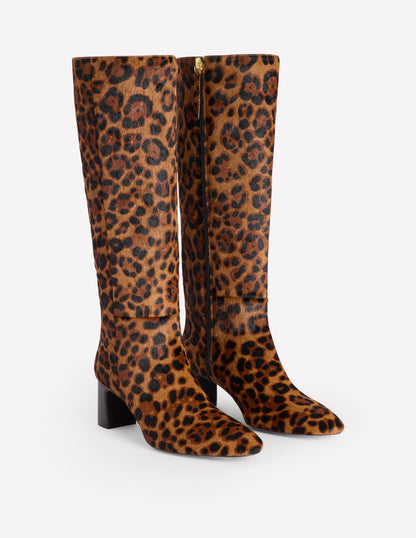 Erica Knee High Leather Boots-Dark Classic Leopard