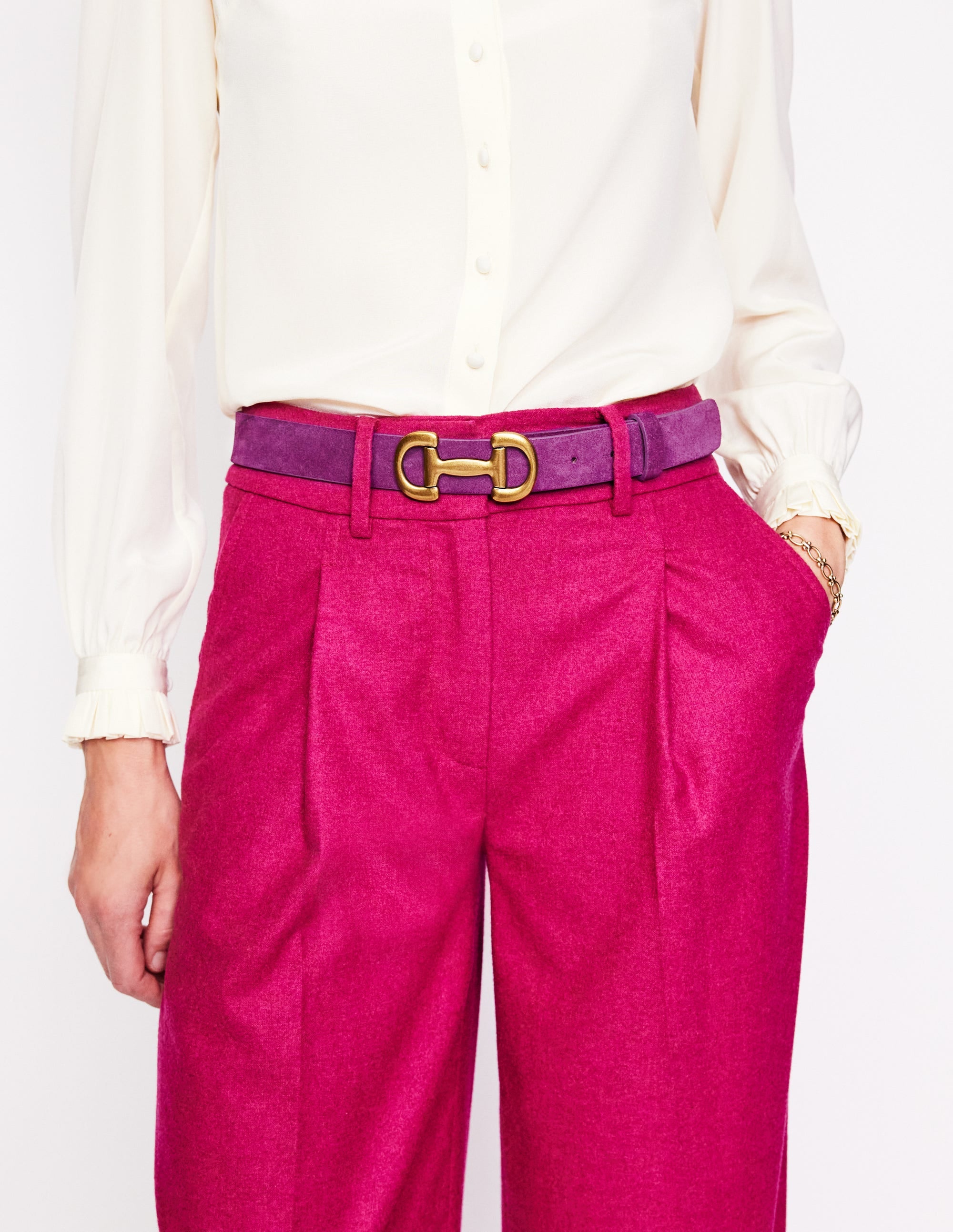 Iris Snaffle-Trim Leather Belt-Damson Suede - Image 1