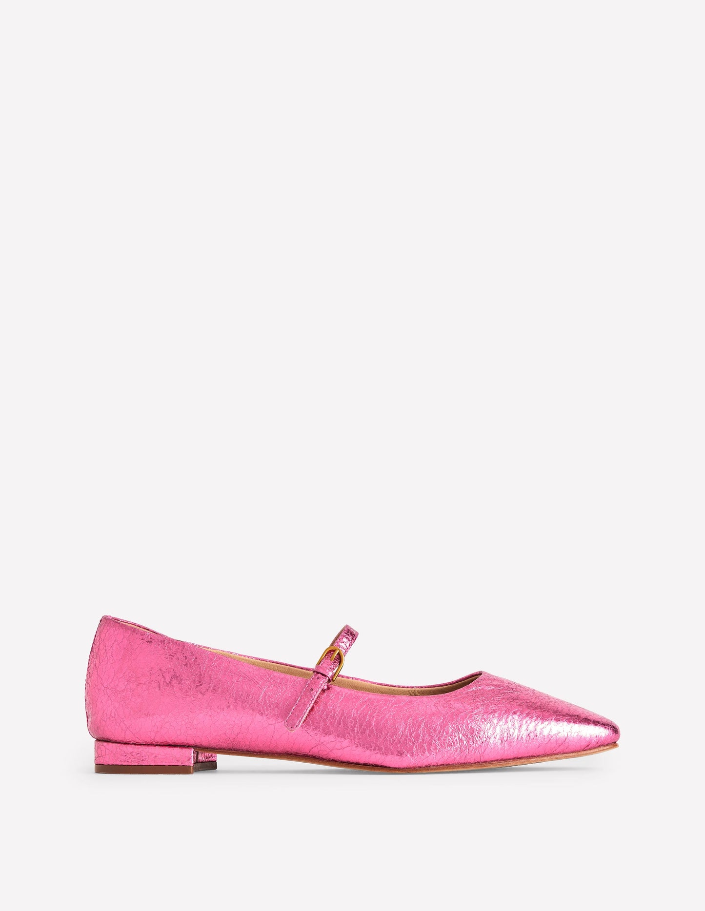 Penelope Mary Jane Flat-Pink Peacock Metallic Leather