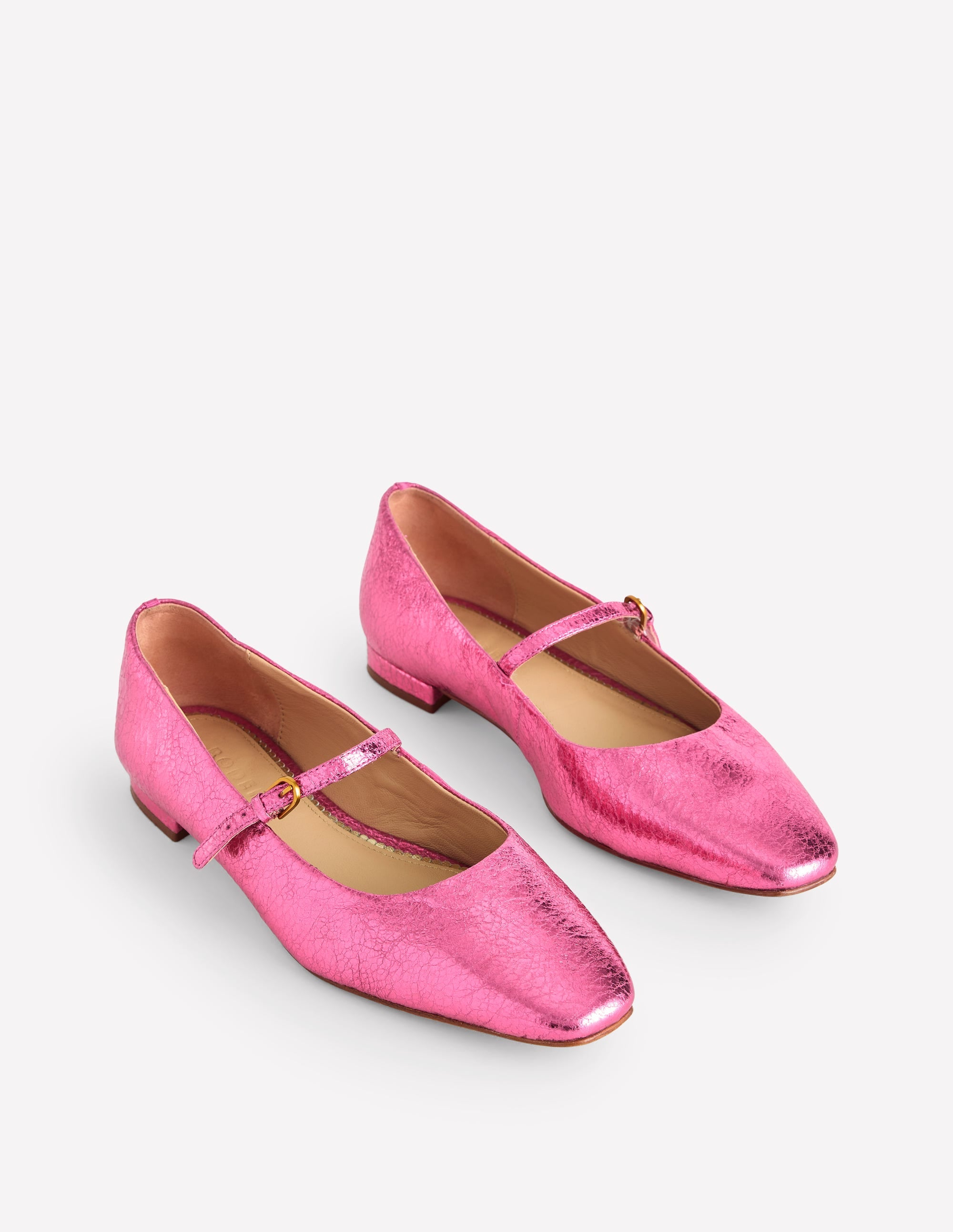 Penelope Mary Jane Flat-Pink Peacock Metallic Leather - Image 3