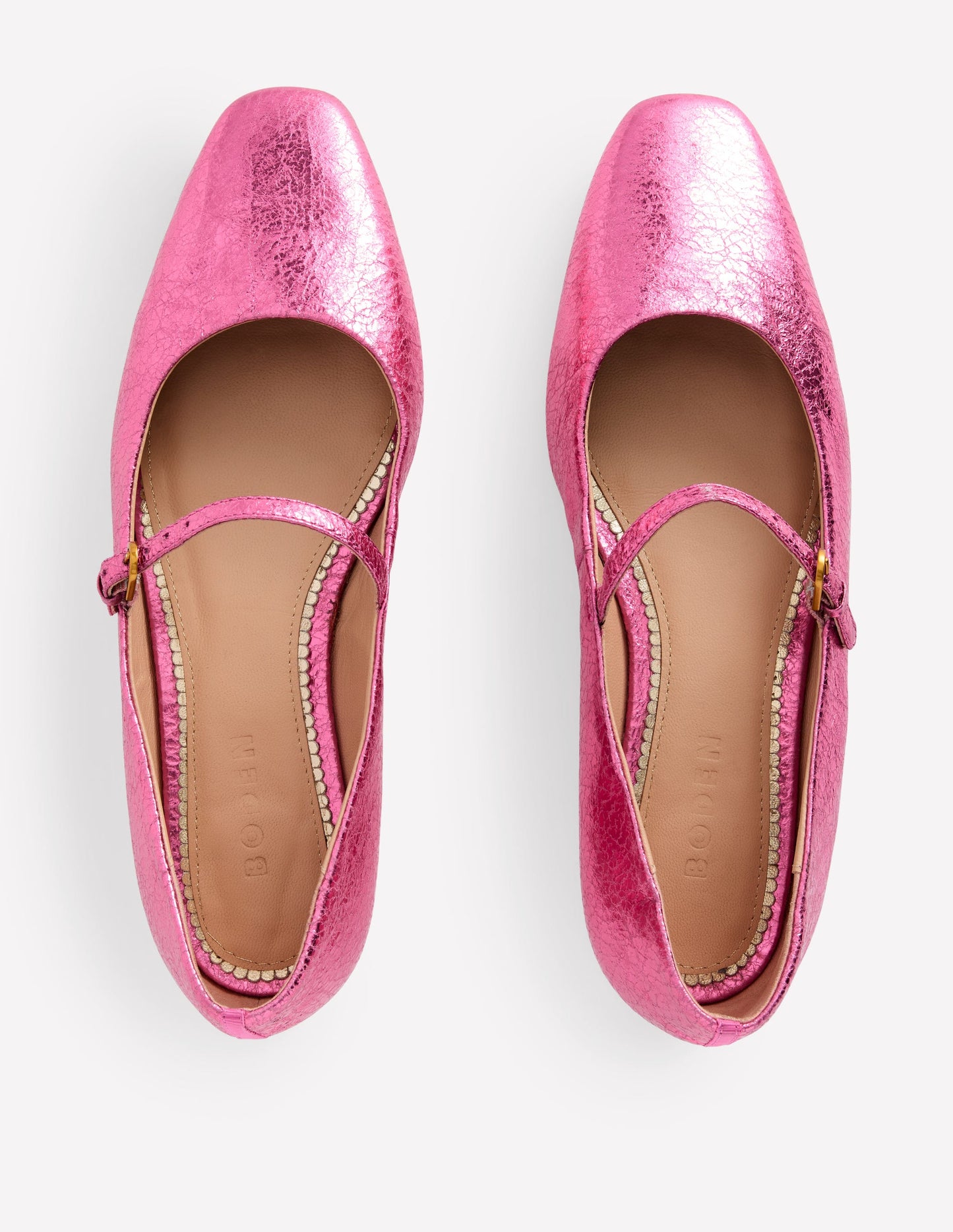 Penelope Mary Jane Flat-Pink Peacock Metallic Leather