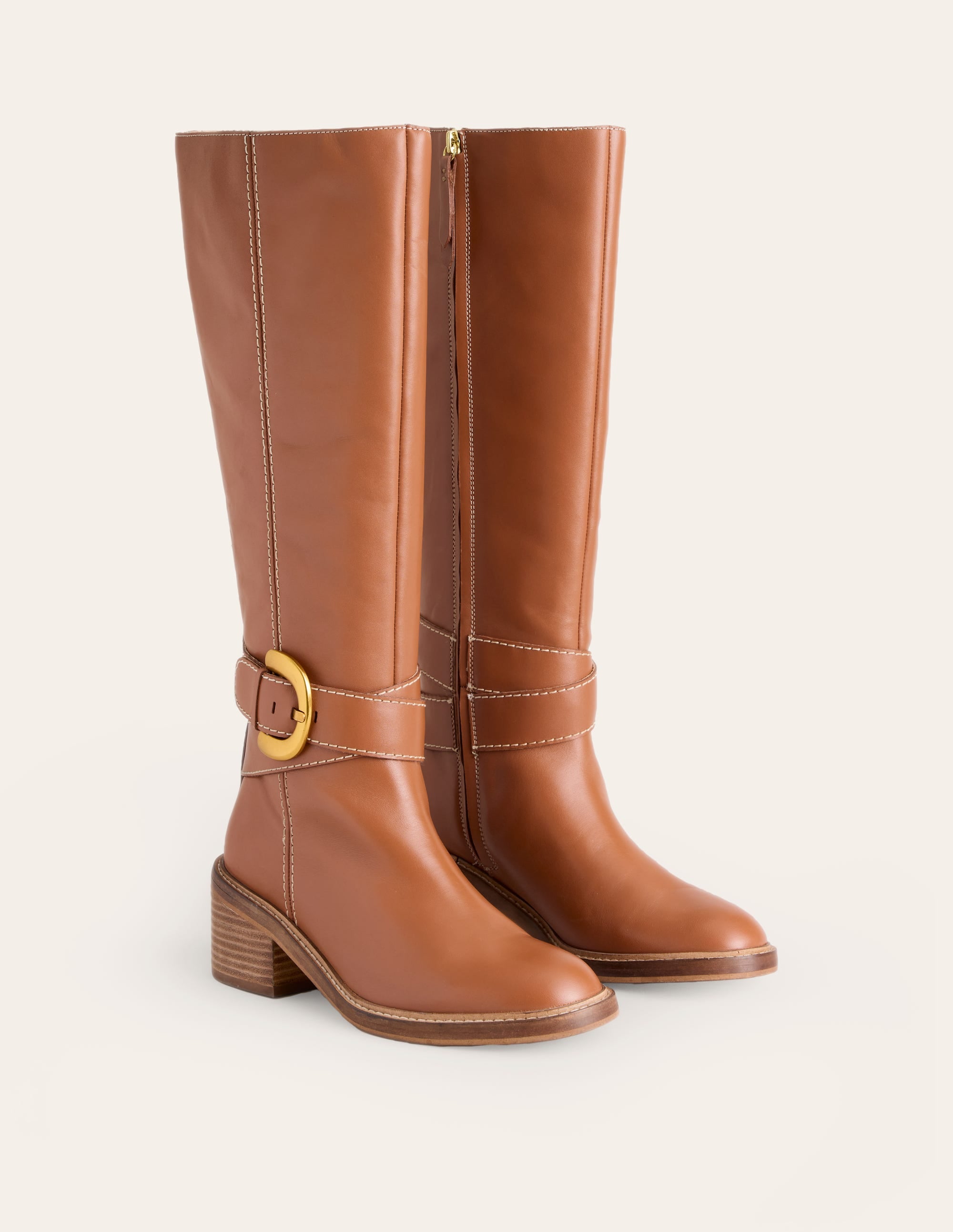 Buckled Knee High Boots-Tan - Image 3