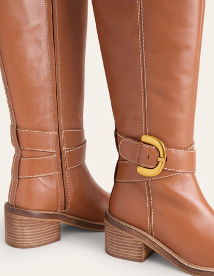 Buckled Knee High Boots-Tan