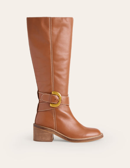 Buckled Knee High Boots-Tan