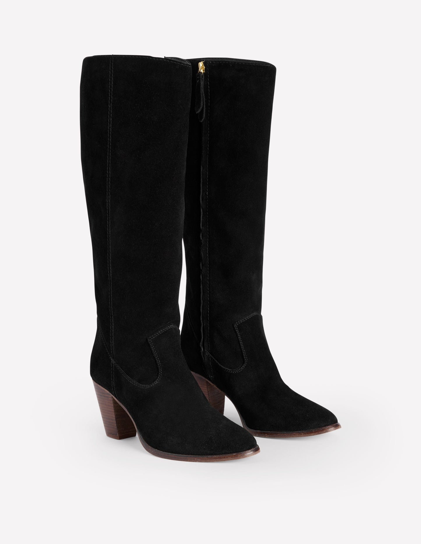 Almond Toe Heeled Knee Boots-Black