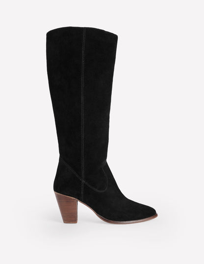 Almond Toe Heeled Knee Boots-Black