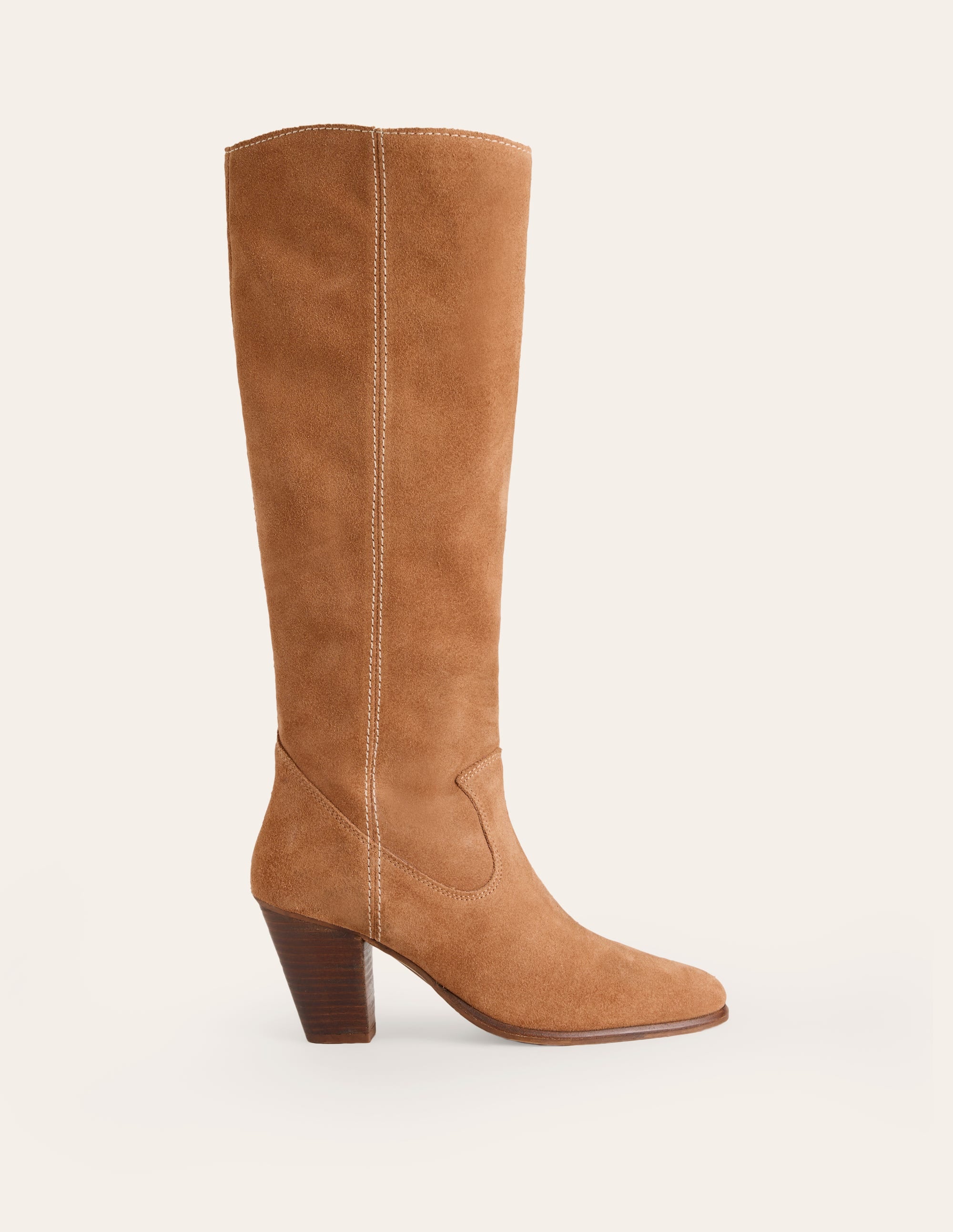 Almond Toe Heeled Knee Boots-Tan - Image 1