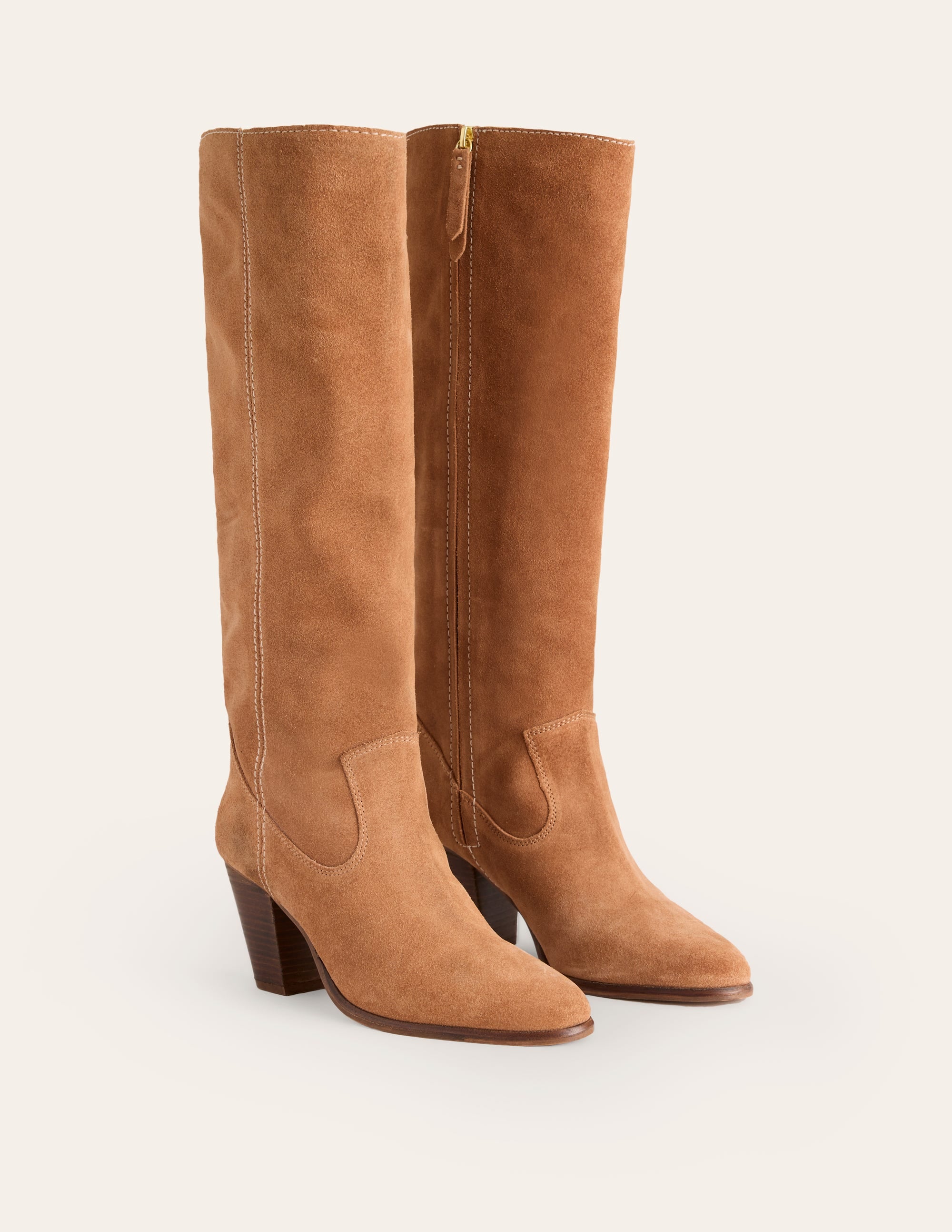 Almond Toe Heeled Knee Boots-Tan - Image 3