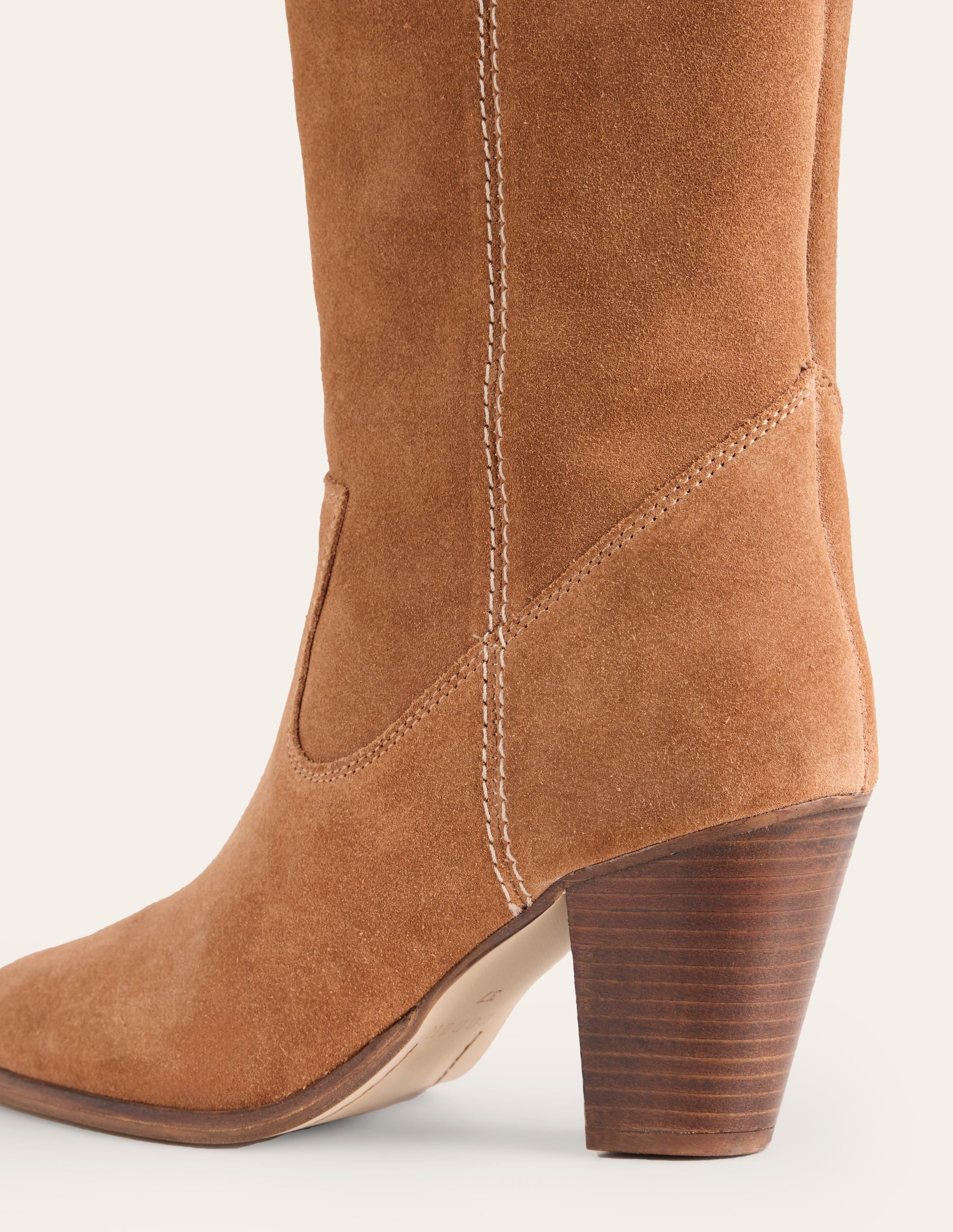 Almond Toe Heeled Knee Boots-Tan - Image 4