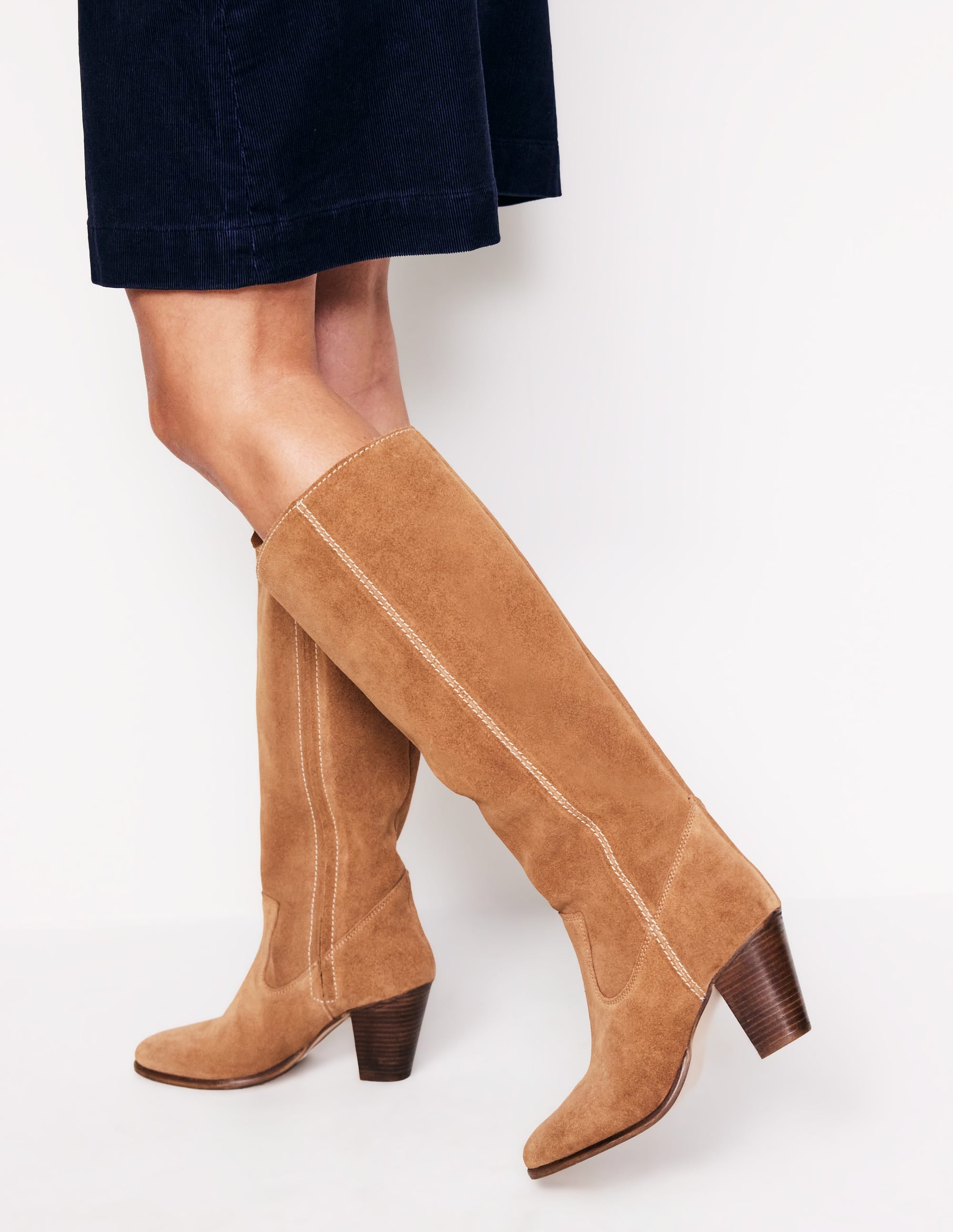 Almond Toe Heeled Knee Boots-Tan - Image 2