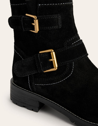 Buckled Biker Boots-Black