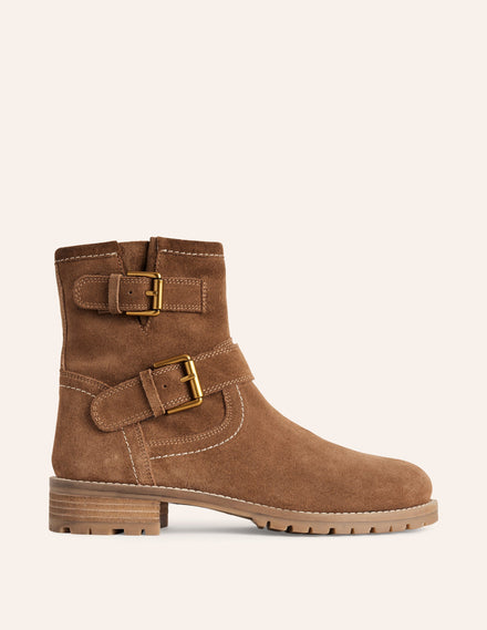 Buckled Biker Boots-Tan