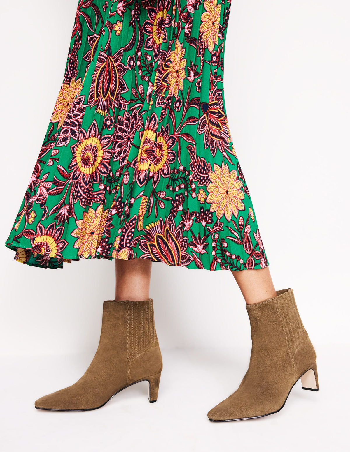 Back Panel Heeled Ankle Boot-Moss Brown - Image 1