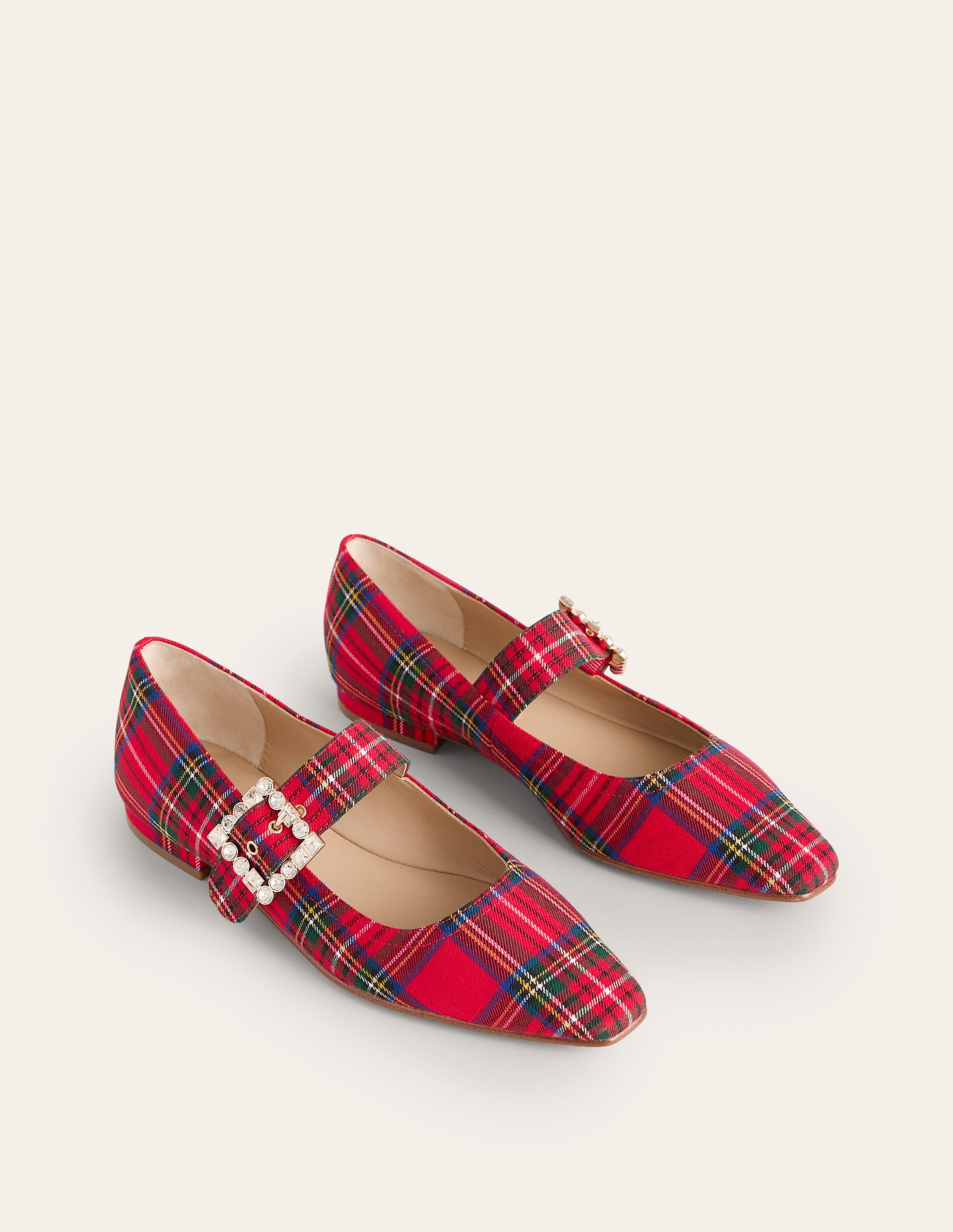 Vic Chisel Toe Mary Janes-Red and Blue Check - Image 3