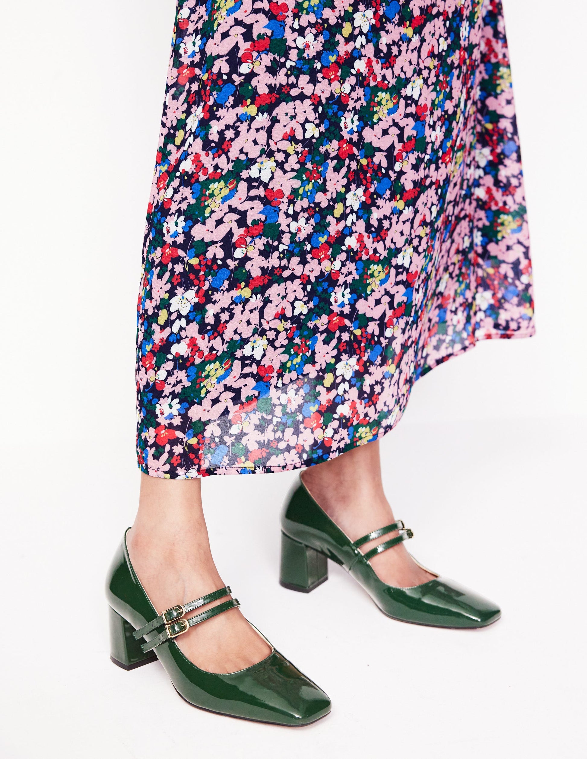 Block Heel Pump-Dark Green Patent-1