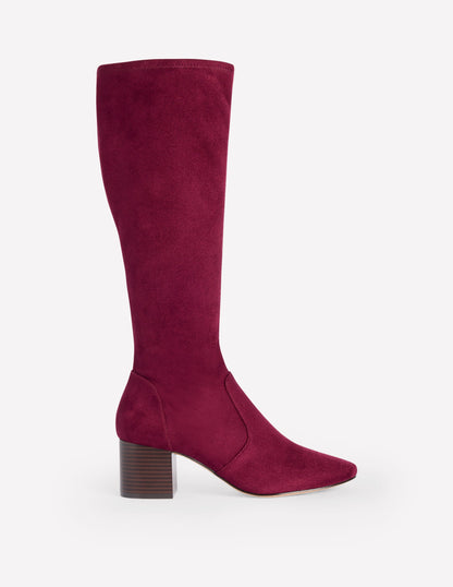 Stretch Knee Heel Boots-Oxblood-2