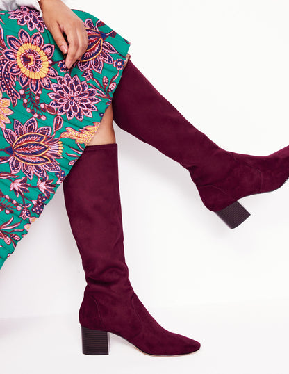 Stretch Knee Heel Boots-Oxblood-1