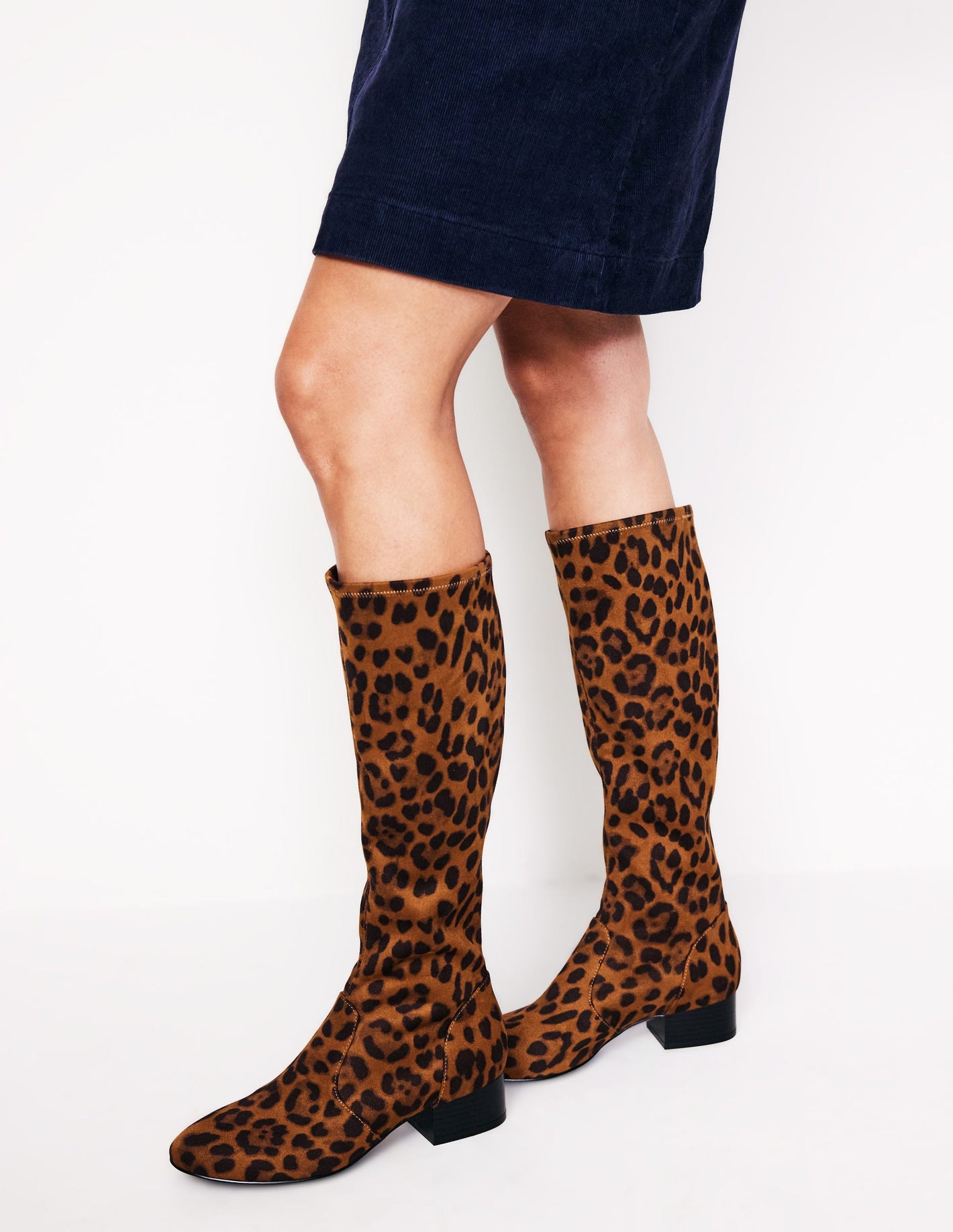 Flat Stretch Knee Boots-Leopard