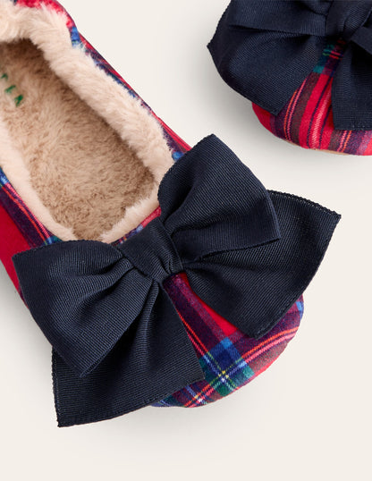 Bow Slippers-Red and Blue Check