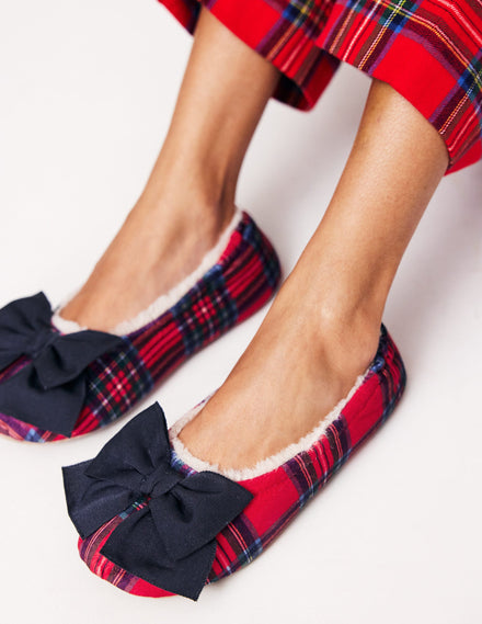 Bow Slippers-Red and Blue Check