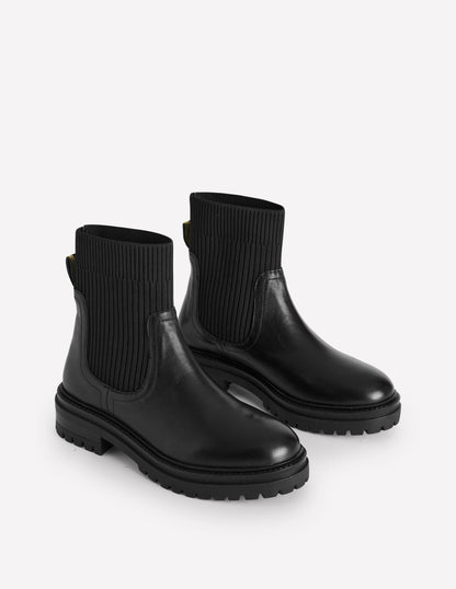 Stretch Chelsea Ankle Boots-Black Leather