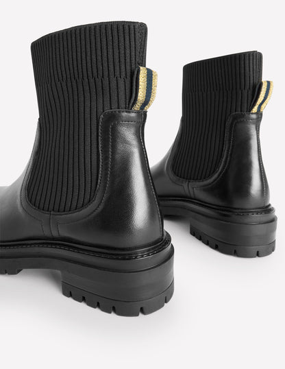 Stretch Chelsea Ankle Boots-Black Leather