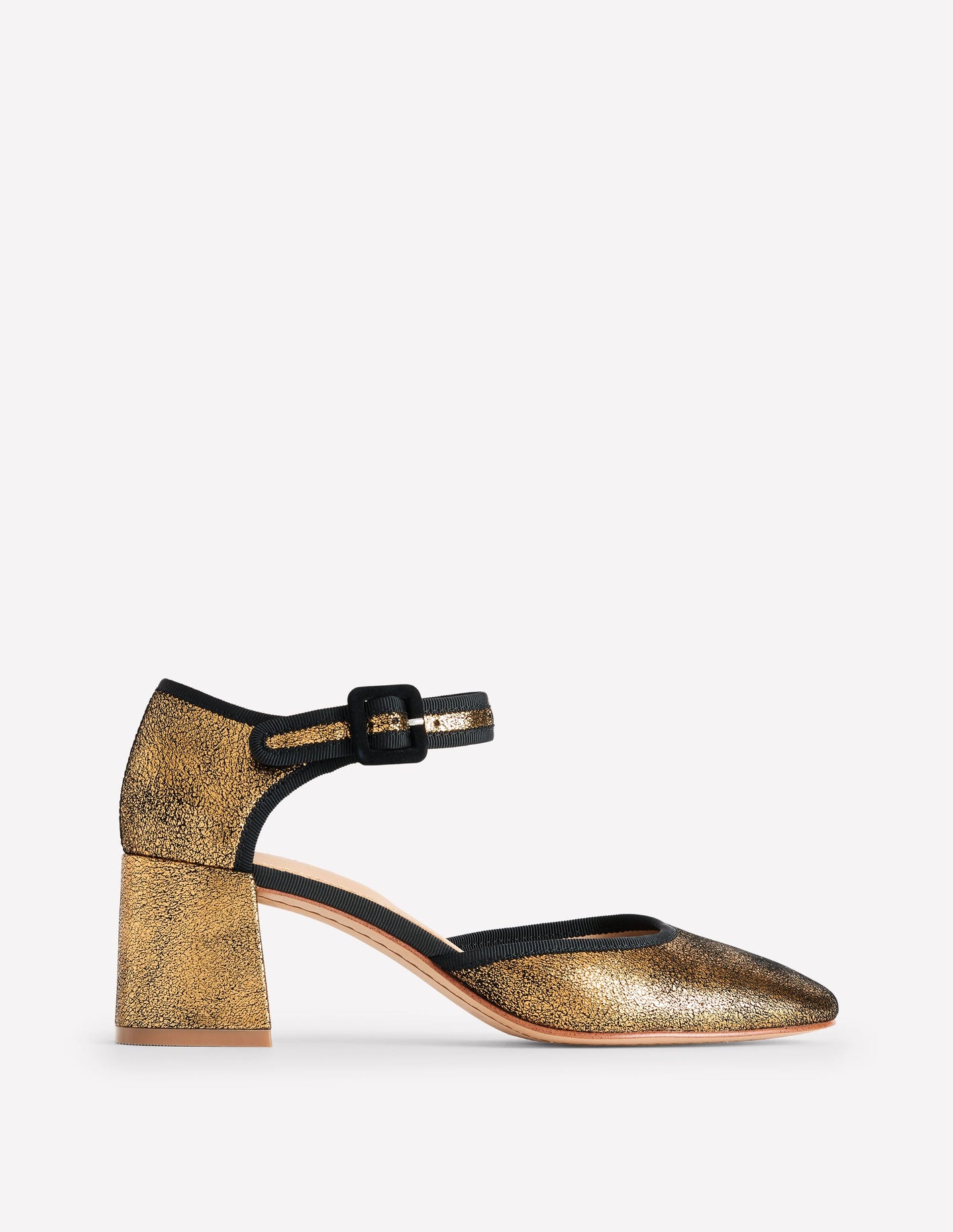 Two Part Block Heel Pumps-Gold Metallic Leather