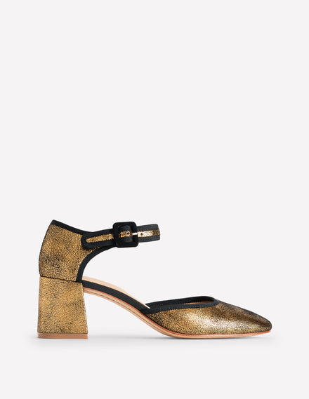 Two Part Block Heel Pumps-Gold Metallic Leather