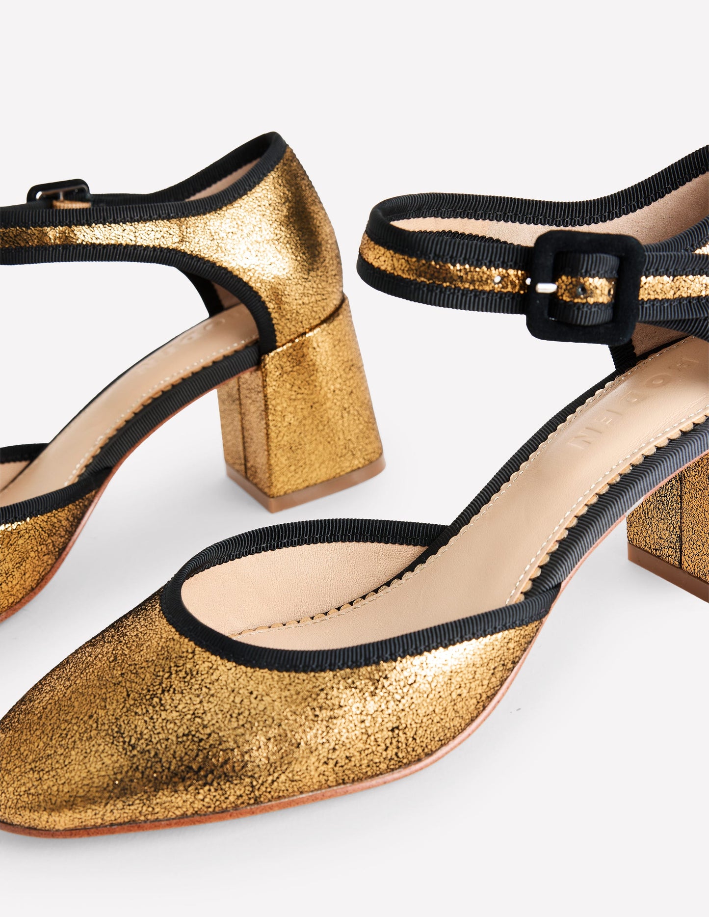 Two Part Block Heel Pumps-Gold Metallic Leather