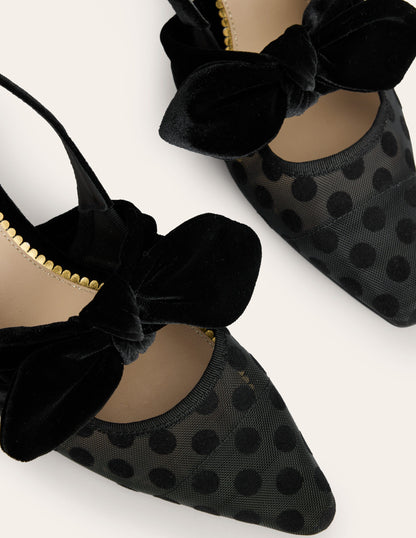 Bow Kitten Heels-Polka Dot Mesh