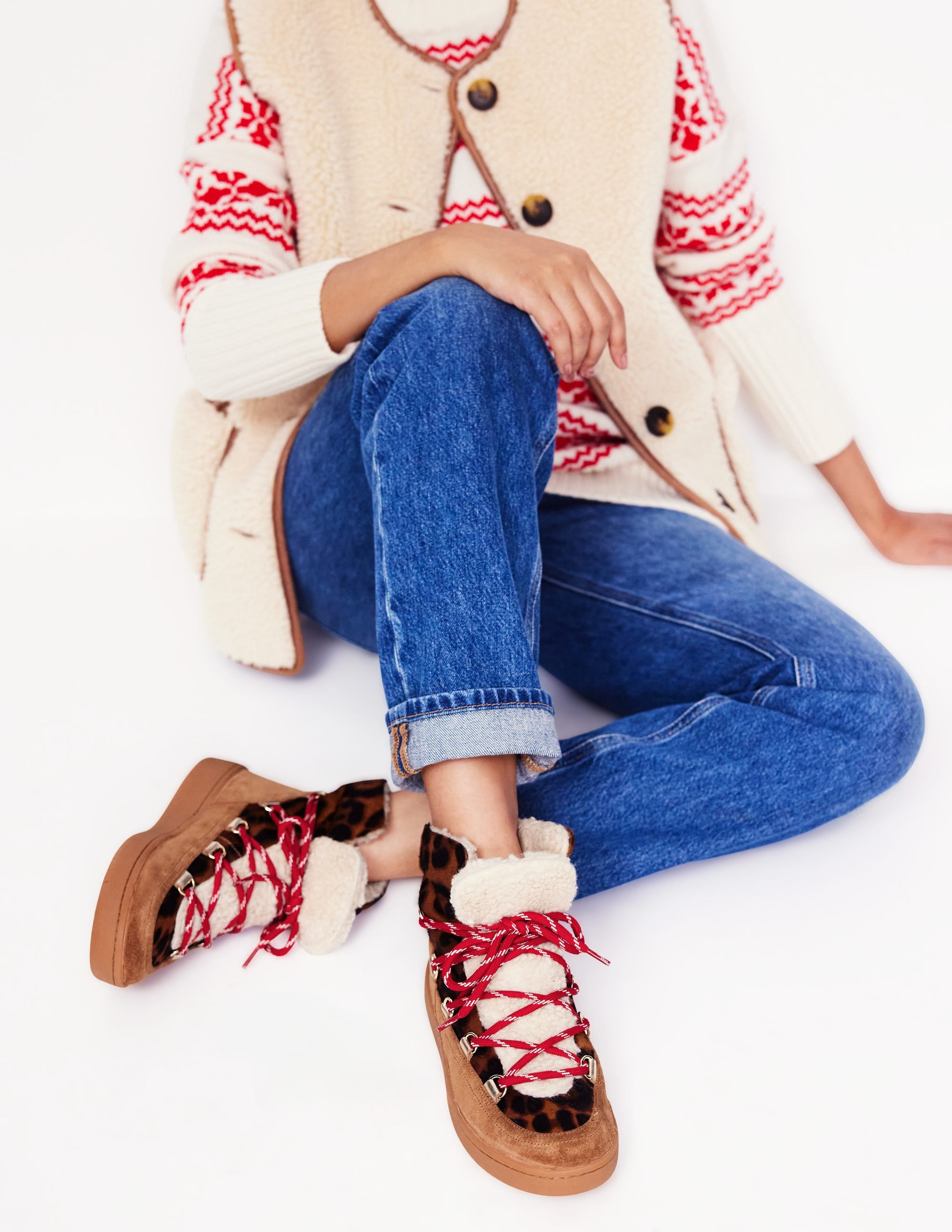 Cosy Lace Up Boots-Dark Classic Leopard - Image 1