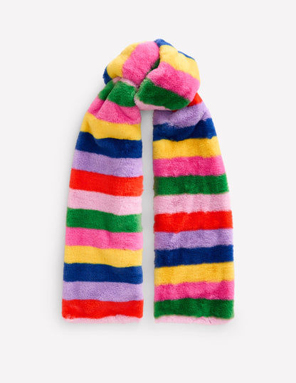 Faux Fur Stripe Scarf-Multi