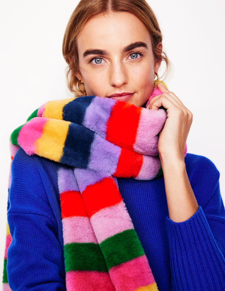 Faux Fur Stripe Scarf-Multi