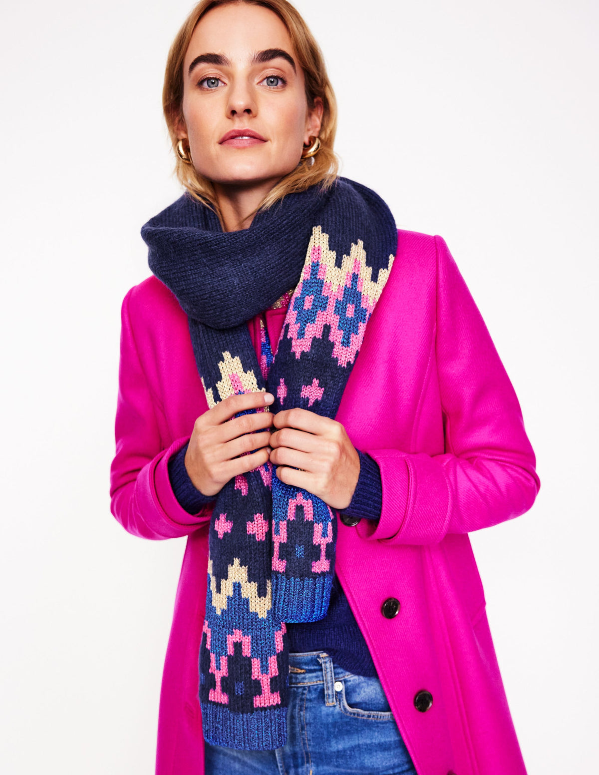 Chunky Fair Isle Scarf-Navy - Image 1